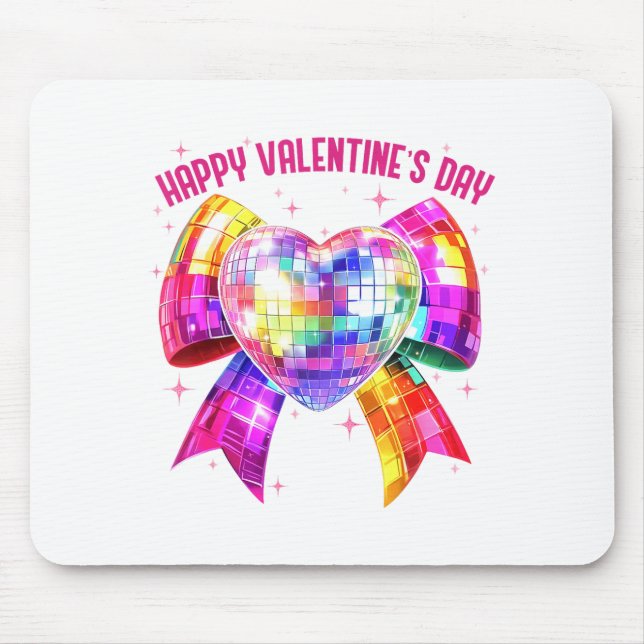 Happy Valentine's Day Coquette Disco Ball Heart Gi Mouse Pad (Front)