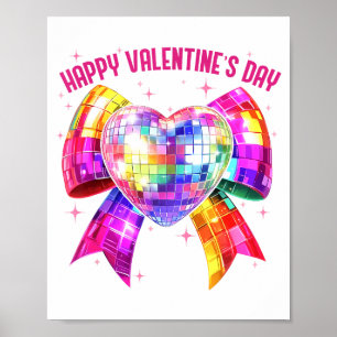 Happy Valentine's Day Coquette Disco Ball Heart Gi Poster
