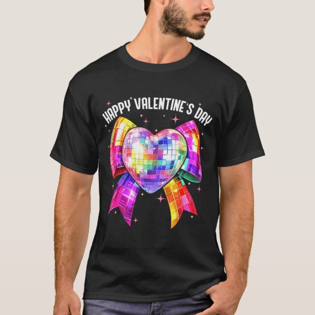 Happy Valentine's Day Coquette Disco Ball Heart Gi T-Shirt (Front)