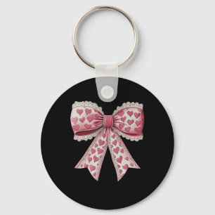 Happy Valentines Day Coquette Lace Bow Heart Girl Keychain
