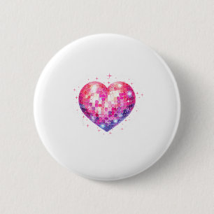 Happy Valentine's Day Coquette Nk Disco Ball Heart 2 Inch Round Button