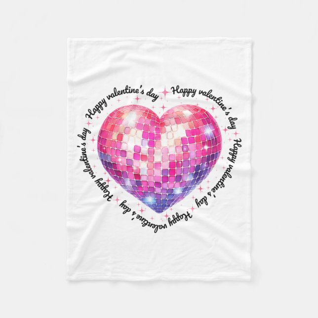 Happy Valentine's Day Coquette Nk Disco Ball Heart Fleece Blanket (Front)