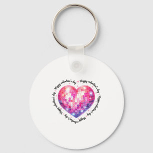 Happy Valentine's Day Coquette Nk Disco Ball Heart Keychain