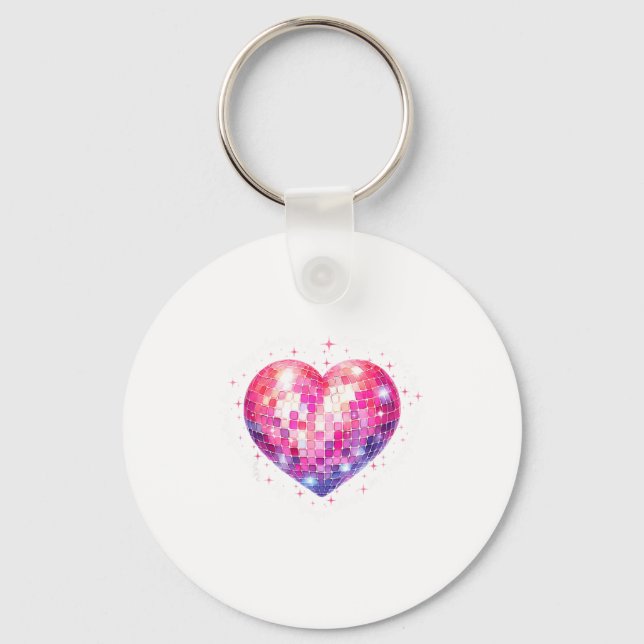 Happy Valentine's Day Coquette Nk Disco Ball Heart Keychain (Front)