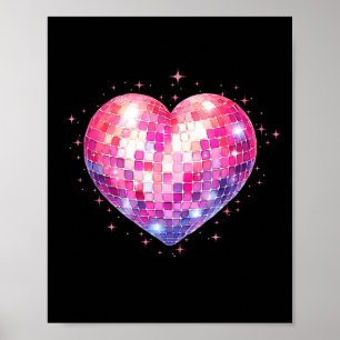 Happy Valentines Day Coquette Pink Disco Ball Hear Poster