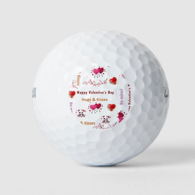 Happy Valentine's Day Couple Hearts Golf Ball  (Front)