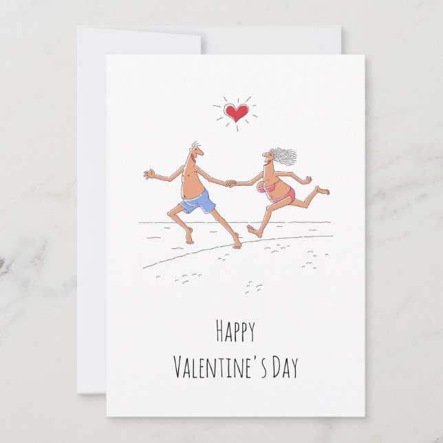 Happy Valentine's Day Couple Lovers Beach Heart Holiday Card (Front)
