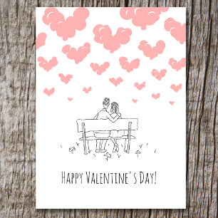 Happy Valentine's Day Couple Lovers Hearts Holiday Postcard