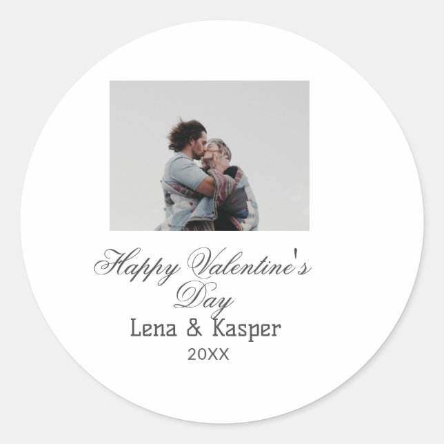 Happy Valentine's day couple photo modern simple t Classic Round Sticker (Front)