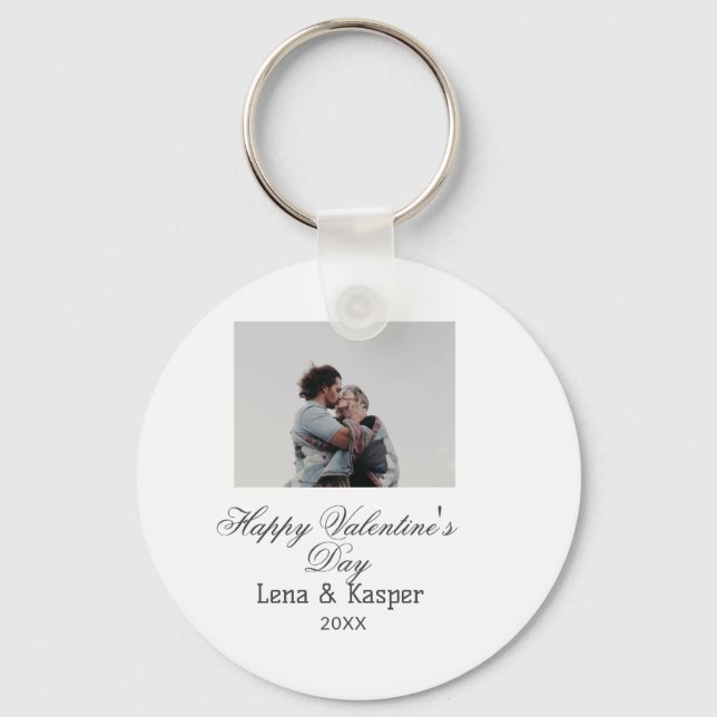 Happy Valentine's day couple photo modern simple t Keychain (Front)