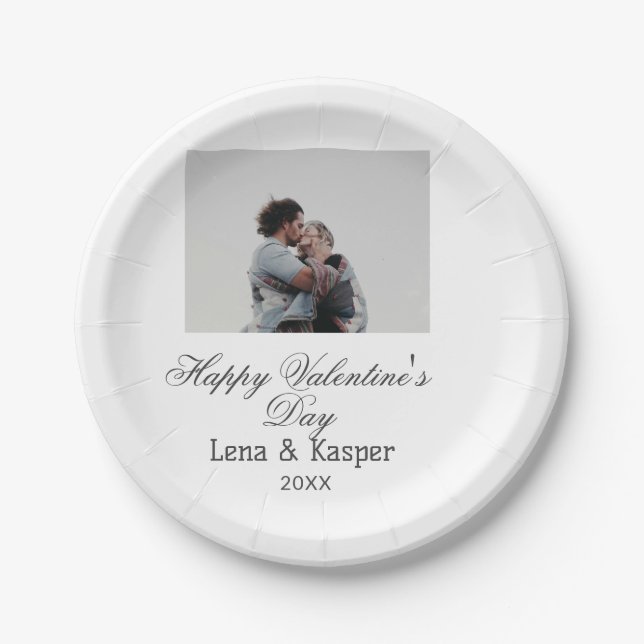 Happy Valentine's day couple photo modern simple t Paper Plate (Front)