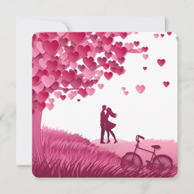 Happy Valentines Day Couple Under A Heart Tree Holiday Card (Front)