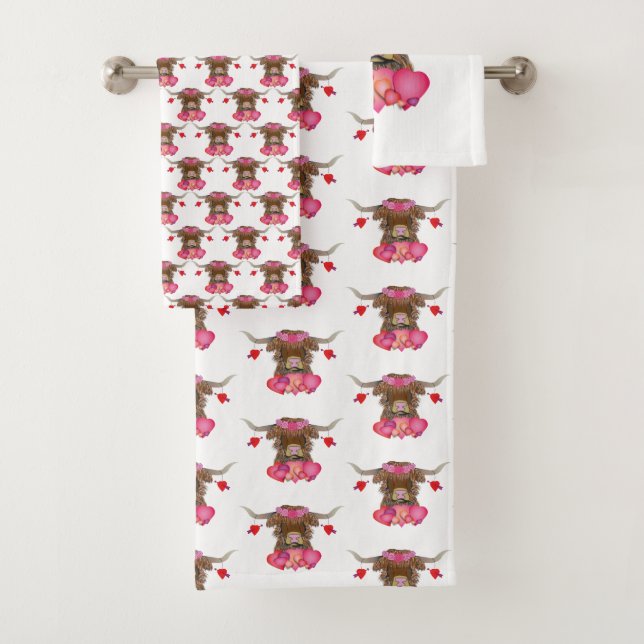 Happy Valentines Day Cow Bath Towel Set (Insitu)