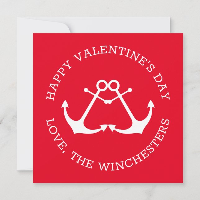 Happy Valentine's Day custom nautical anchors card (Front)