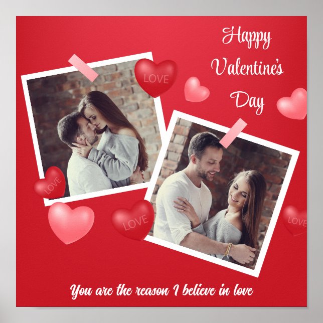 Happy Valentine's Day Custom Photo and Text Poster (Front)