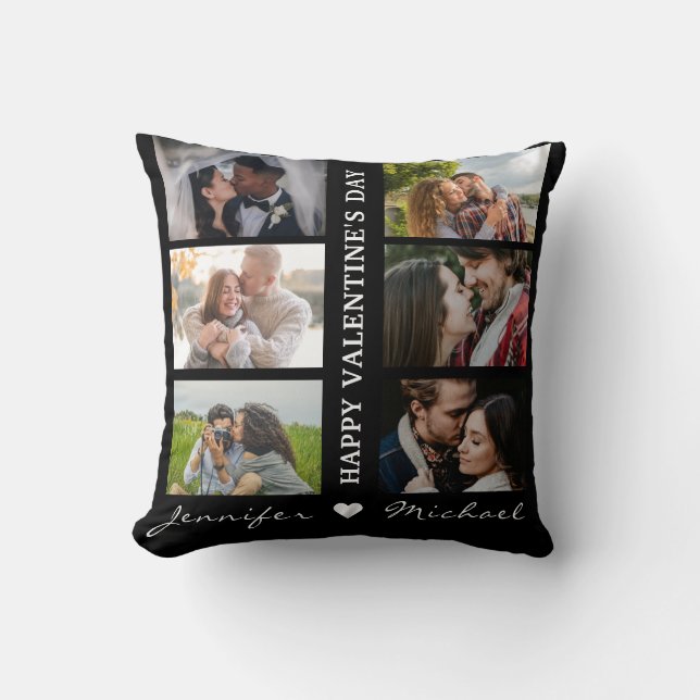 Happy Valentine's Day Custom Photo collage & Name  Throw Pillow (Front)