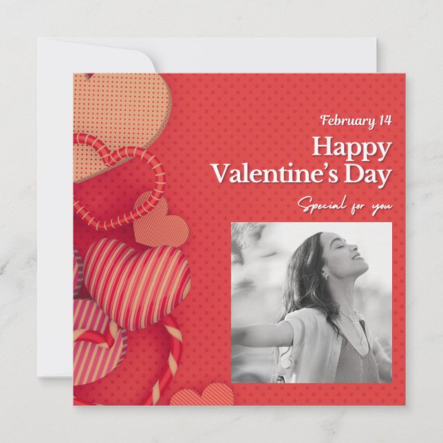 Happy valentine's day Custom Photo Red Hearts Holiday Card (Front)