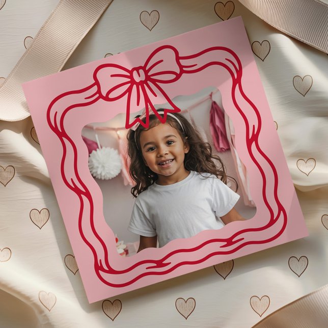 Happy Valentine's Day Custom Photograph Wavy Bow Card (Creator Uploaded)