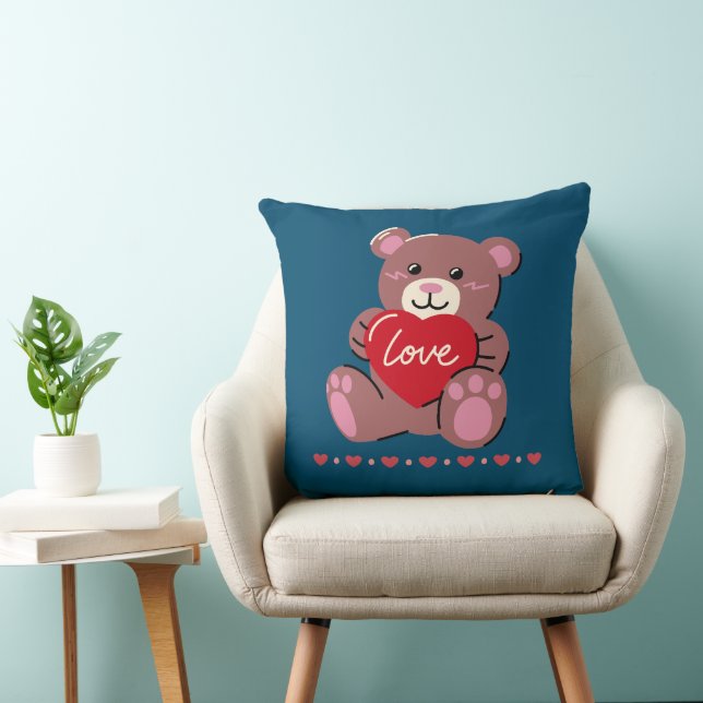 Happy Valentine's Day Cute Bear Throw Pillow (Chair)