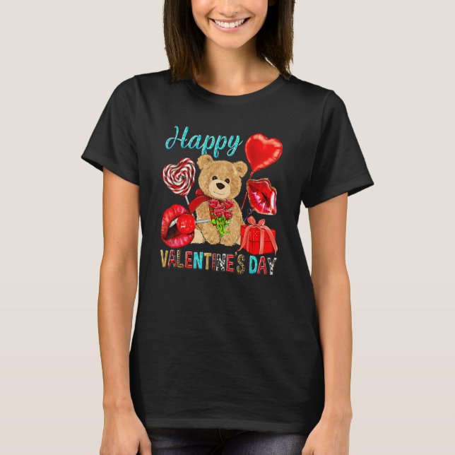 Happy Valentine's Day Cute Bear Western Valentine' T-Shirt (Front)