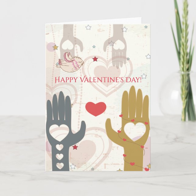 Happy Valentine's Day Cute Bird Helping Hands Holiday Card (Front)