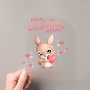 happy valentines day,cute bunny inlove red script  acrylic invitations