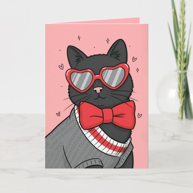 Happy Valentines Day Cute Cat in Sweater Holiday Card (Front)
