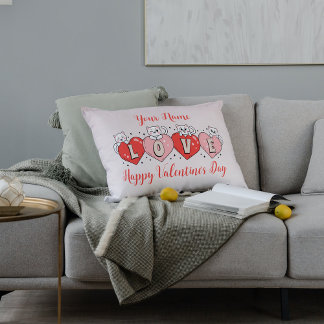 Happy Valentine's Day, Cute Cats With Hearts Lumbar Pillow