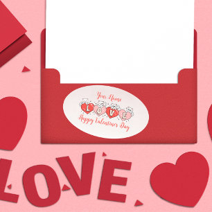 Happy Valentine's Day, Cute Cats With Hearts Oval Sticker