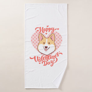 Happy Valentines Day Cute Corgi Dog Bath Towel