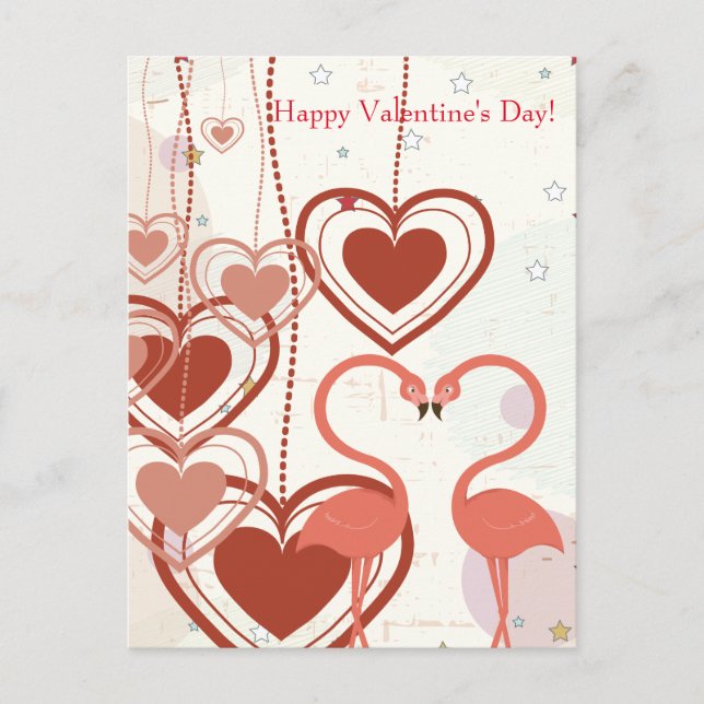 Happy Valentine's Day Cute Flamingo Heart Streamer Holiday Postcard (Front)