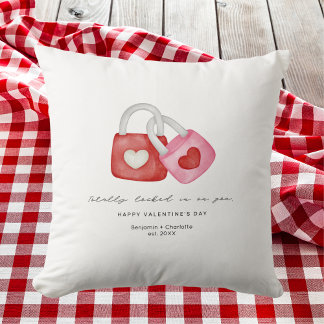 Happy Valentine's Day Cute Fun Locks Hearts Custom Throw Pillow