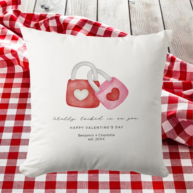 Happy Valentine's Day Cute Fun Locks Hearts Custom Throw Pillow (Creator Uploaded)