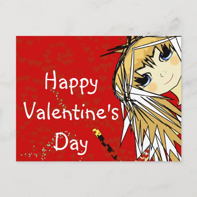 Happy Valentine's Day- Cute Girl Holiday Postcard (Front)