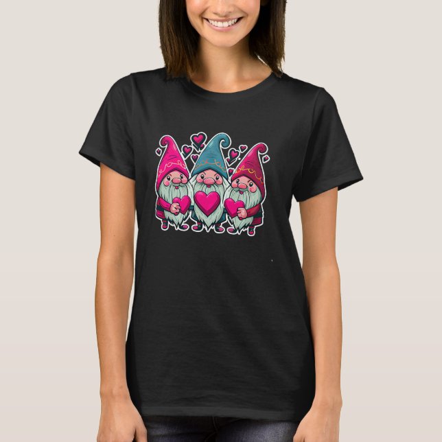 Happy Valentine's Day Cute Gnomes Graphic Romantic T-Shirt (Front)