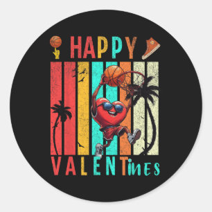 Happy Valentines Day Cute Heart Playing Basketball Classic Round Sticker
