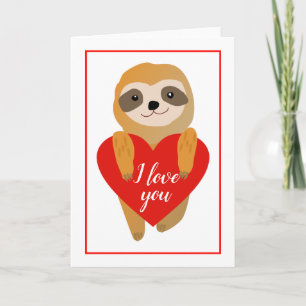 Happy Valentine's Day   Cute Heart Sloth Holiday Card