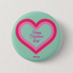 Happy Valentine's Day Cute Hot Pink Heart Girly 2 Inch Round Button