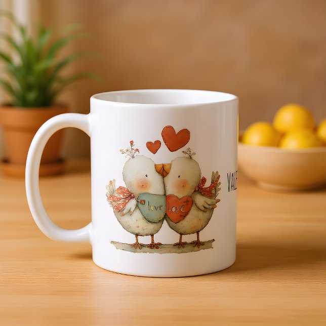 Happy Valentine's Day Cute Love Birds Coffee Mug (Creator Uploaded)