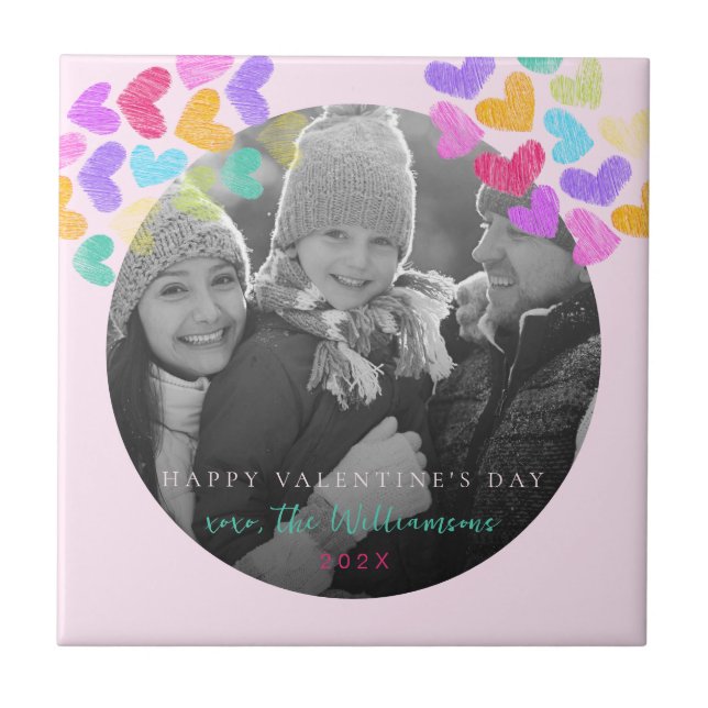 Happy Valentines Day Cute Pastel Hearts Photo Tile (Front)