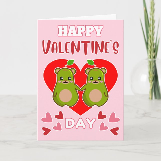 HAPPY VALENTINE'S DAY Cute Pear Bear Pair Holiday Card (Front)