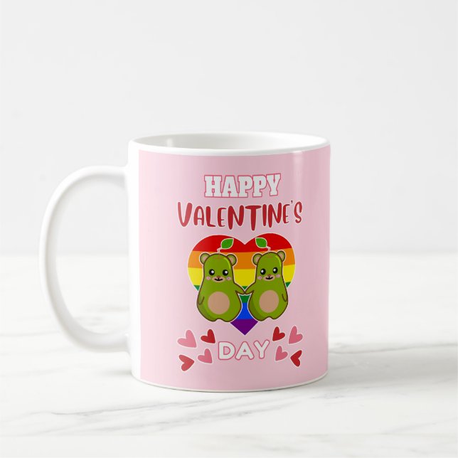 HAPPY VALENTINE'S DAY Cute Pear Bear Pair LGBT Coffee Mug (Left)