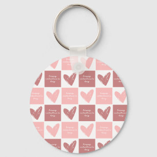 Happy Valentine's Day Cute Pink Hearts Pattern Keychain