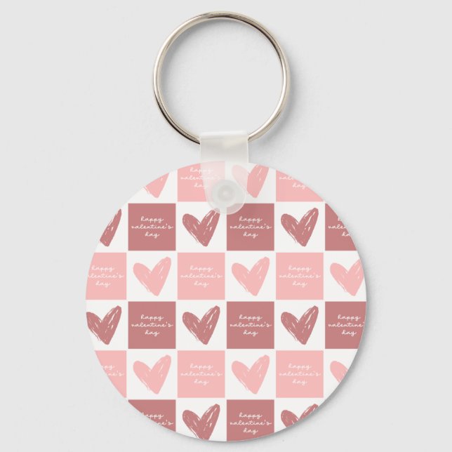 Happy Valentine's Day Cute Pink Hearts Pattern Keychain (Front)