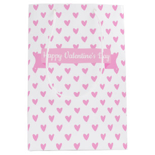 Happy Valentine's Day   Cute Pink Hearts Pattern Medium Gift Bag