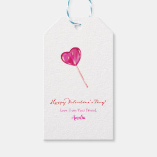 Happy Valentine's Day Cute Pink Lollipop Heart Gift Tags