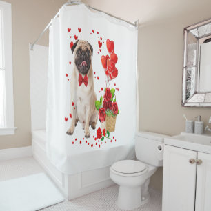 Happy Valentines Day Cute Pug _ Heart Flowers Boys