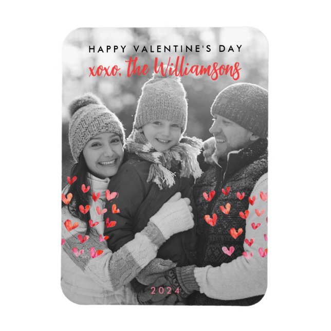 Happy Valentines Day Cute Red Hearts Family Photo Magnet (Vertical)