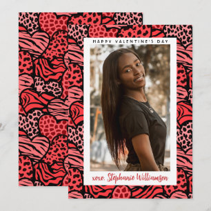 Happy Valentines Day Cute Red Jungle Hearts Photo Holiday Card