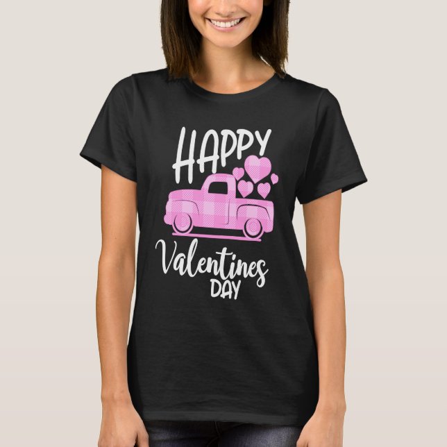 Happy Valentines Day Cute Retro Pink Heart Plaid T T-Shirt (Front)